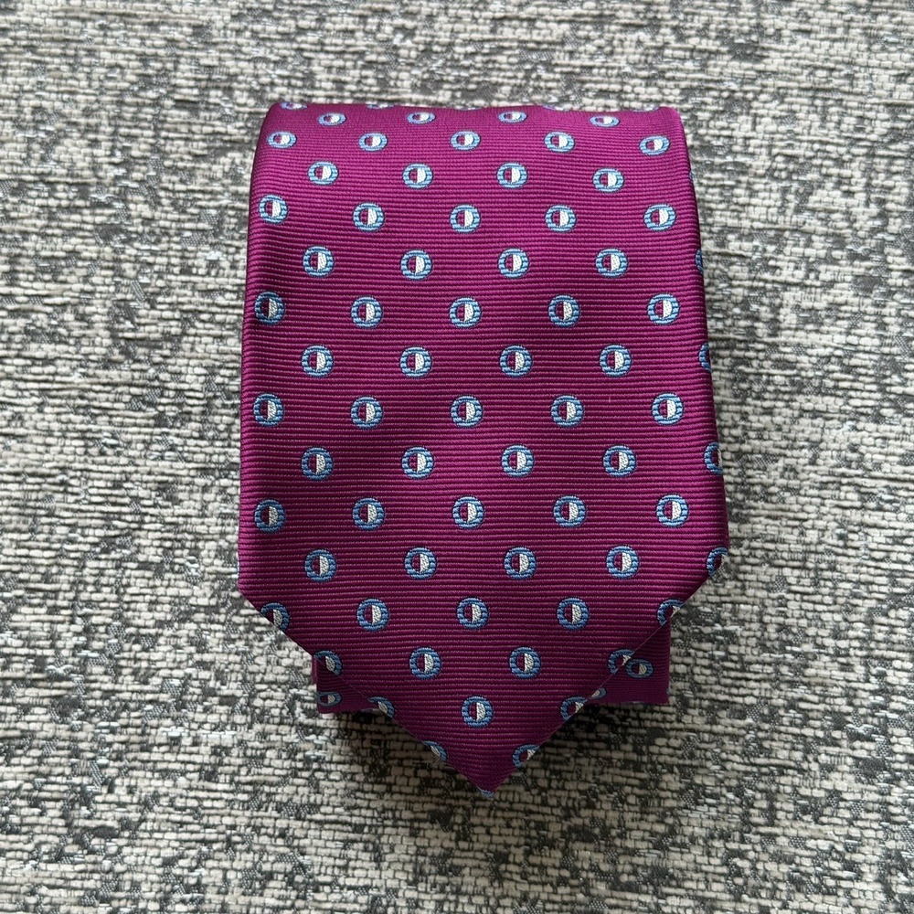 Brooks Brothers Silk Tie Magenta Plum Geometric Dot Classic England USA